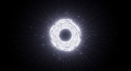 Experience infinite possibilities as a luminous cosmic tunnel pulls you into the unknown future of innovation and discovery