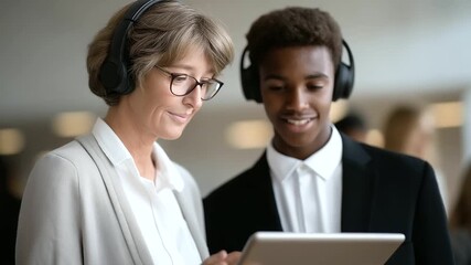 Teacher Encouraging Student with Tablet During Solo Practice