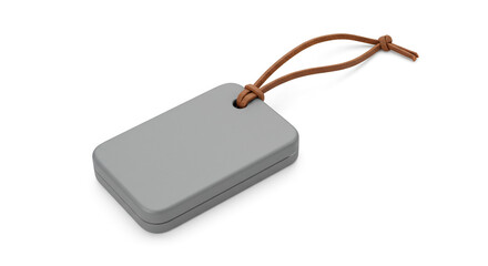Fototapeta premium Sleek modern grey tag with natural leather loop for branding or personalization in a clean studio setting