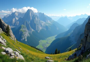 Fototapeta premium Majestic Mountain Ranges Under Clear Blue Skies Breathtaking Horizon Natural Beauty Scenic Peaks Serenity Outdoors Nature Landscape