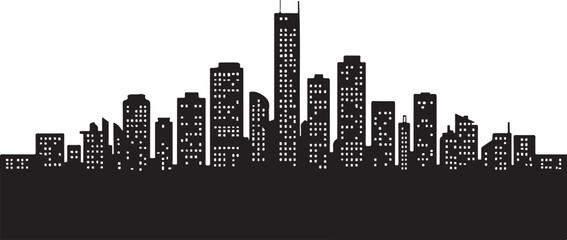 Fototapeta premium Black silhouette of a city skyline with white windows