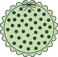 Polka Dot Pastel Circle, Green Dotted Baby Design, Scalloped Circle Pattern, Cute Green Polka Dot Badge, Vintage Style Polka Dot Label