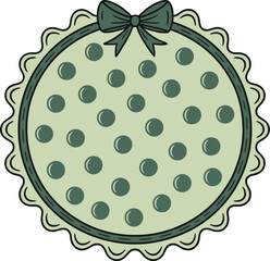 Green Polka Dot Badge, Scalloped Circle Frame, Vintage Green Bow Badge, Pastel Green Dotted Label, Retro Gift Tag Design