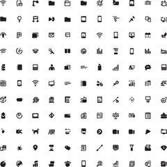 Collection of black and white technology and object icons
