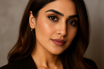 Obraz premium Elegant woman flaunting natural beauty with flawless nude makeup look