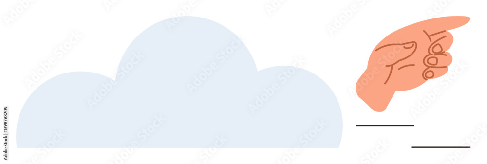 Poster human hand pointing at a cloud, symbolizing data storage, cloud computing, or network services. idea