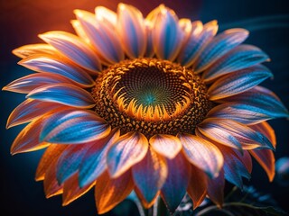Vibrant Sunflower Close-Up: A Symphony of Warm and Cool Hues