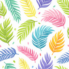 Fototapeta premium Seamless exotic pattern with palm leaves in linear style. Brush drawn tropical palm leaves wallpaper. Hand drawn vector ink illustration.