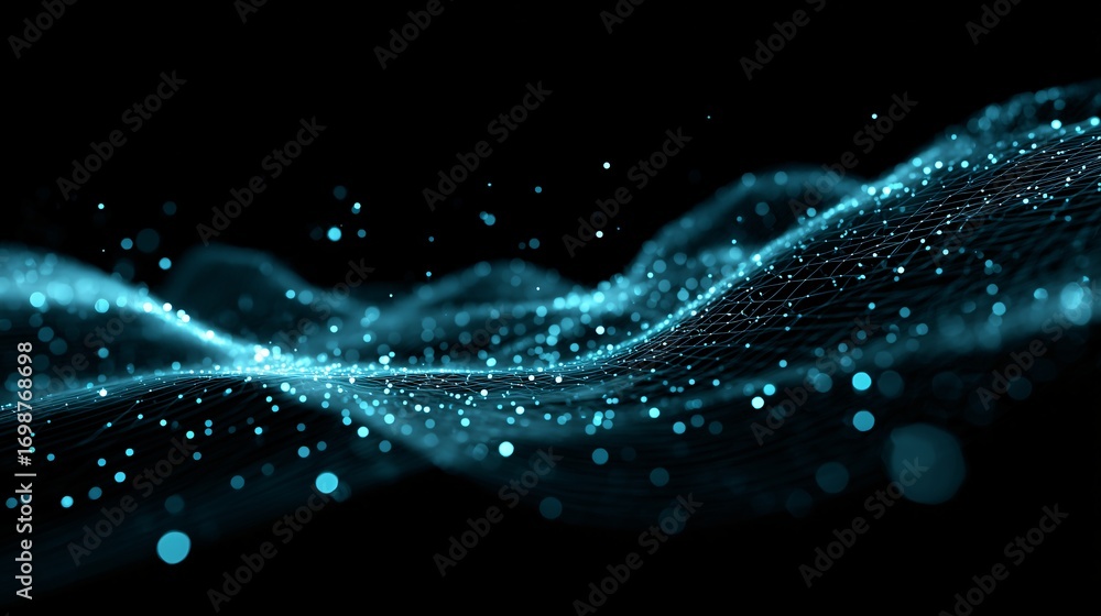 Fototapete futuristic glowing wave mesh of points and lines creates dynamic and mesmerizing digital landscape. 