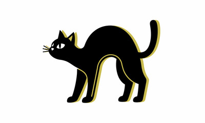 Stylized Black Cat with Arched Back and Yellow Outline.