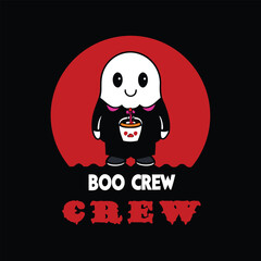 Boo Crew Cute Ghost with Boba T-Shirt Design for Halloween