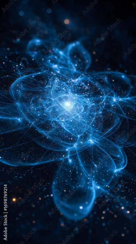 Aufkleber glowing network of interconnected particles creates mesmerizing cosmic pattern, resembling quantum e
