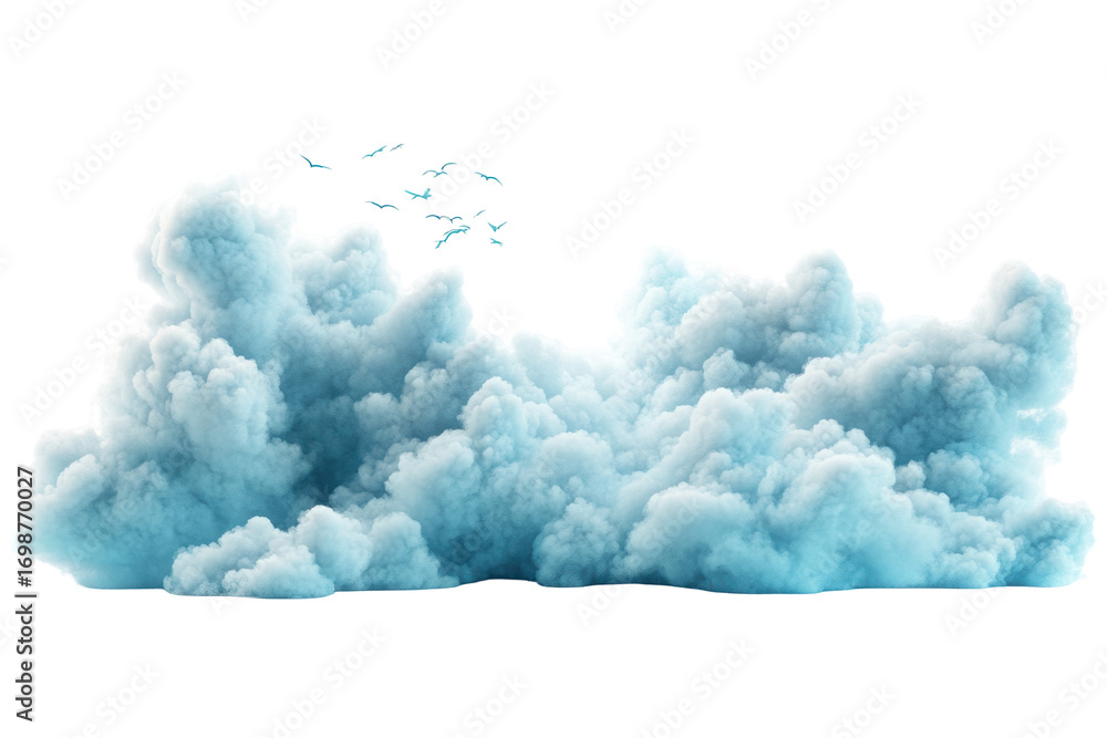 Poster Delicate pastel colored clouds of ink floating and blending together on an isolated white background, creating a dreamy gradient effect
