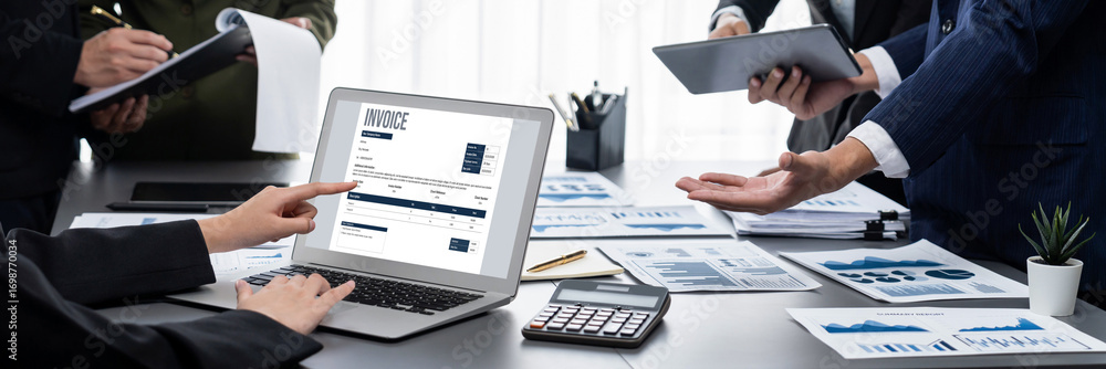 Poster invoice on computer screen from accounting application. computer program for financial and budget of