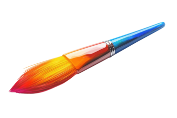 Paintbrush swath isolated on white background displays vibrant gradient hues of blues purples oranges and yellows