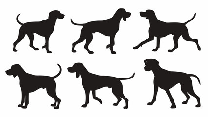 Dynamic dog silhouettes capture various poses and movements for creative projects