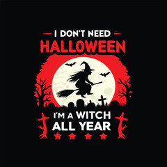 Humorous Halloween Witch T-Shirt Graphic Design Featuring a Silhouette of a Witch Flying on a Broom