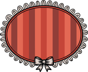 Oval Frame with Bow, Red Striped Frame, Vintage Label Design, Decorative Border, Retro Badge Illustration