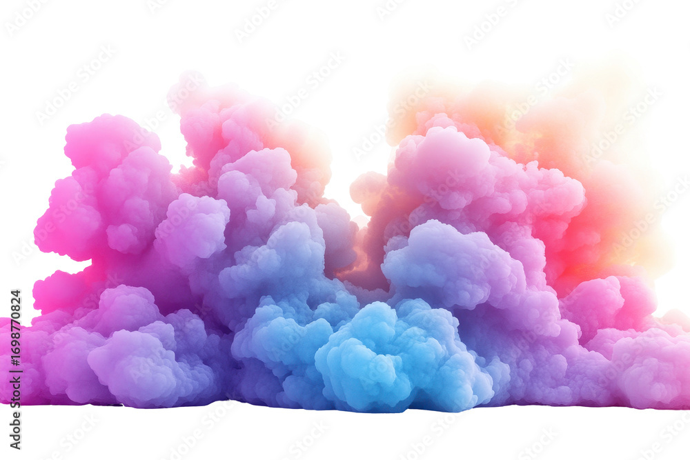 Poster delicate pastel colored clouds of ink floating and blending together on an isolated white background