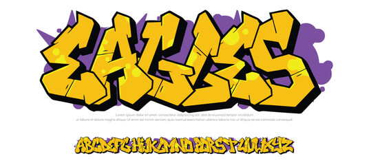 Eagles, Colorful graffiti editable text style effect. Vector text effect with paint wall concept.	
