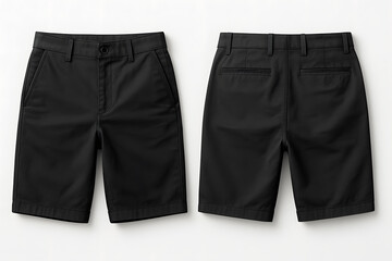 Black Chino Shorts Mockup – Front and Back View on White Background