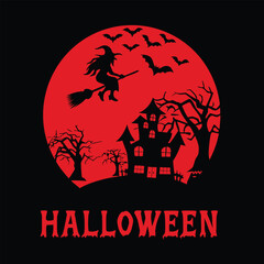 Spooky Halloween Night A Witch's Flight Under the Red Moon
