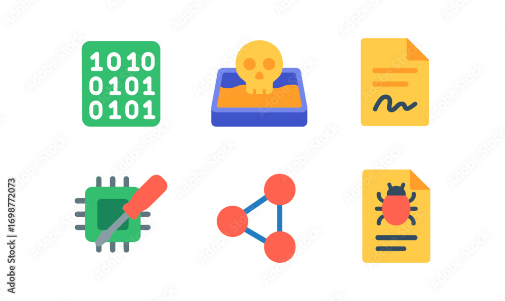 Aufkleber tech icons for cybersecurity and data protection in flat design