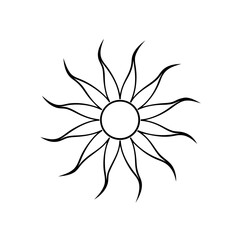 Simple sun with curved petals on transparent background