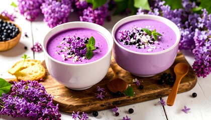 Purple smoothie bowls with lilac