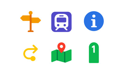 Colorful transport and navigation icons for apps and infographics