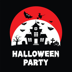 Spooky Halloween Party at the Haunted House Under a Blood Moon With Bats