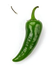 Vibrant green chili pepper, whole, isolated on white