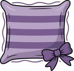 Purple Striped Pillow with Bow, Cozy Lavender Pillow Decor, Striped Throw Pillow Illustration, Cute Pillow Design, Gift Pillow Graphic
