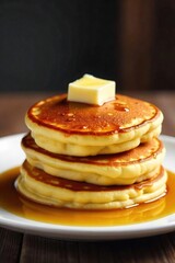 Fluffy dairy pancakes stacked high on a plate, golden brown and glistening, ready to be enjoyed with syrup and butter A delicious breakfast or brunch treat , cottage cheese pancakes, cooking