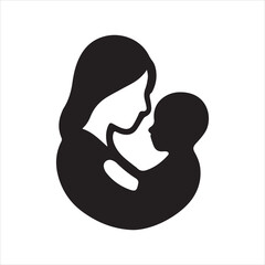 mother and child icon silhouette vector with white background