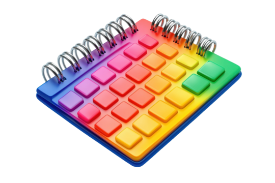 Colorful desk calendar with gradient color scheme representing time management and organization for planning work events