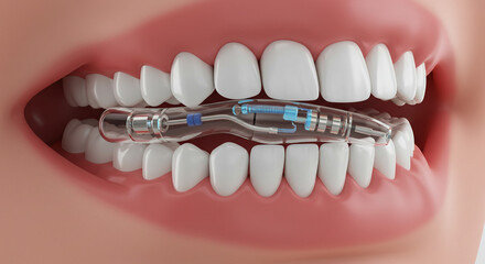 Innovative dental mouthpiece device for sleep apnea and snoring treatment, promoting healthy sleep and comfort