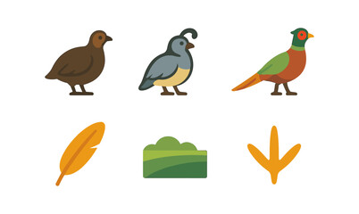 Obraz premium Flat design birds and nature icons set featuring quail and pheasant illustrations