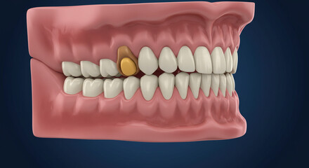 Fototapeta premium Stunning dental implant demonstration showcasing healthy white teeth alongside a missing tooth with a golden crown implant