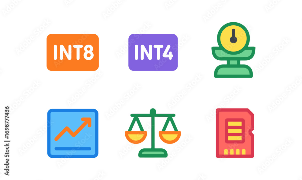 Poster colorful flat icons of technology and data concepts with minimalist design