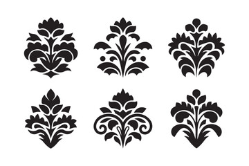 Fototapeta premium Collection of six elegant black damask floral motifs