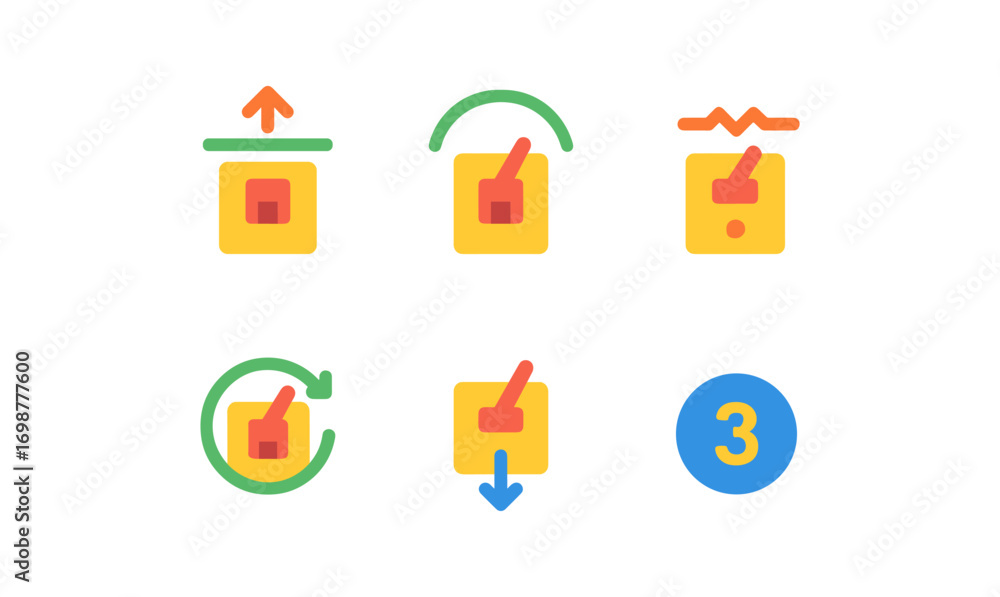 Poster colorful interface icons for ui design with simple geometric shapes