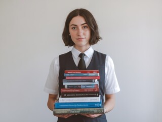 Young Woman Holding Stack of Books - Education, Knowledge, Learning, and Academic Achievement