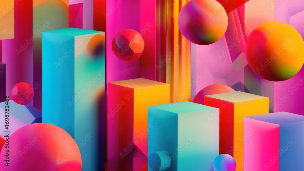 Poster a collection of differently colored balls and cubes with various shapes and textures