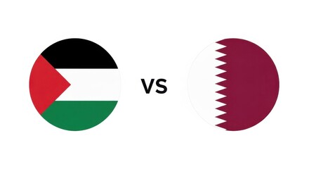 The flags of palestine and qatar are displayed sidebyside with a vs symbol, indicating a comparison or match