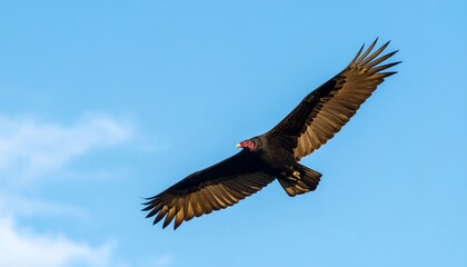 Obraz premium Dark bird soars in clear blue sky