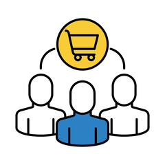 Consumers Icon for understanding customer needs, analyzing purchasing behavior, and enhancing product offerings to meet market demands.