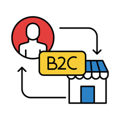 B2C Icon representing business-to-consumer transactions, e-commerce platforms, and direct consumer engagement strategies for online success.