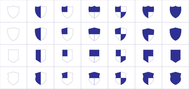 Modern blue and white shield logo design, secure protection emblem and safety icon set for branding and company identity Blue and white sheild logo, Shield icons set. Protect shield shield logo