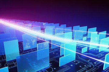 A dynamic representation of data transmission, showcasing light use and advanced digital technology